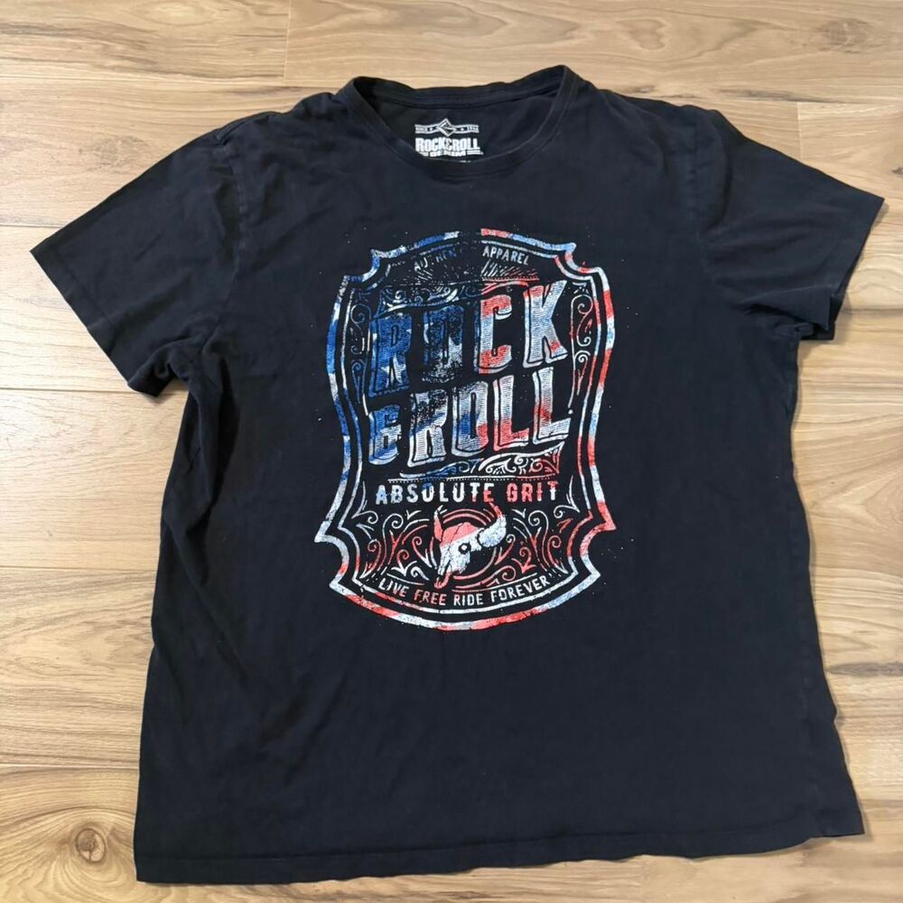 Rock & Roll Denim black Graphic Tee Y2K Style music band Size XL
